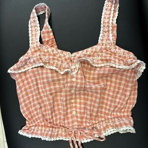 Pink Gingham Ruffle Crop Top